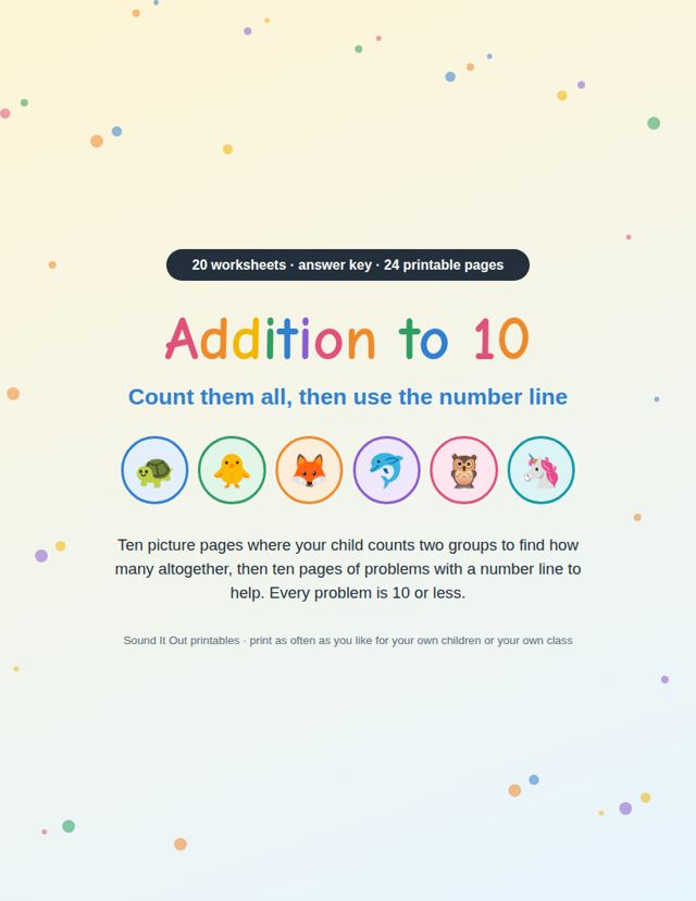 Addition to 10: sample page 1