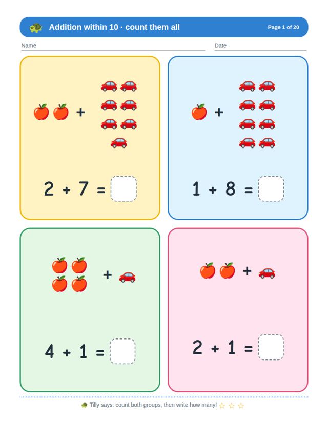 Free sample page from Addition to 10