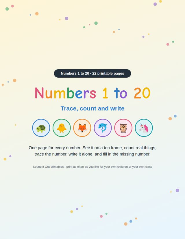 Numbers 1 to 20: sample page 1