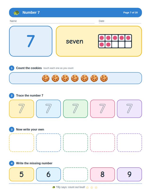 Numbers 1 to 20 free sample page