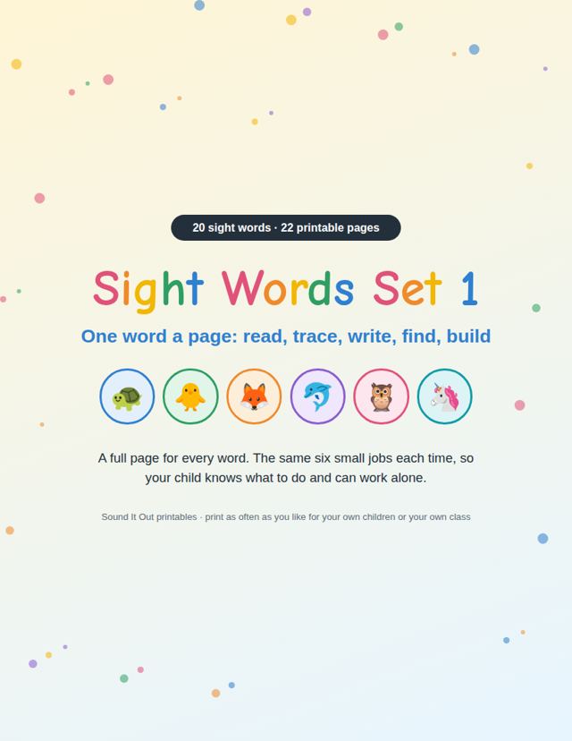 Sight Words Set 1: sample page 1
