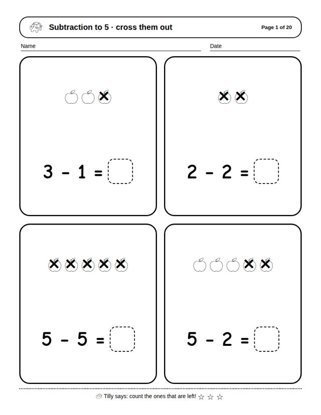 Subtraction to 5: sample page 4